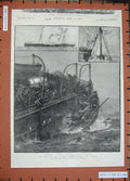 Old Antique Print Ship Wreck Channel Steamer Victoia Dieppe 1887 France 19th