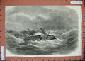 Old Antique Print 1870 Crocodile Indian Troop Sailing Ship Storm Sea Art 19th