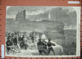 Original Old Antique Print 1865 Rocket Line Exercise Tynemouth Life Brigade Sea