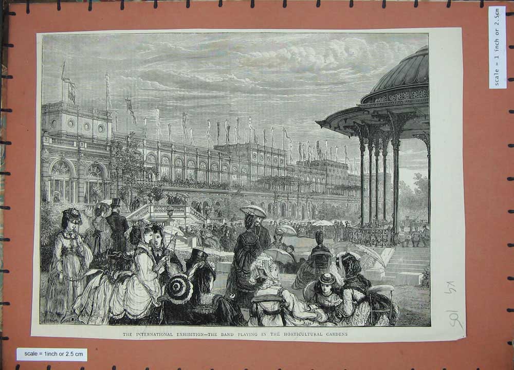 Old Antique Print 1871 International Exhibition Music Band Horticultural 19th