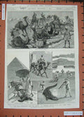 Original Old Antique Print 1884 General Gordon Camel Corps Crocodile War Army