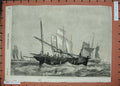 Original Old Antique Print 1860 Mackerel Boats Sailing Fishing Sea Andrews 19th