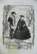Old Antique Print 1861 Lady Man Romance Christmas Mistletoe Trees Gilbert 19th