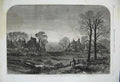 Old Antique Print 1861 Curate Glevering Church Houses Trees Moonlight Art 19th