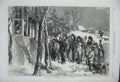 Original Old Antique Print Carol Singing Yorkshire 1861 Christmas Children Snow