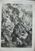 Old Antique Print 1864 King Cheer Angels Children Food James Goodwin Art 19th