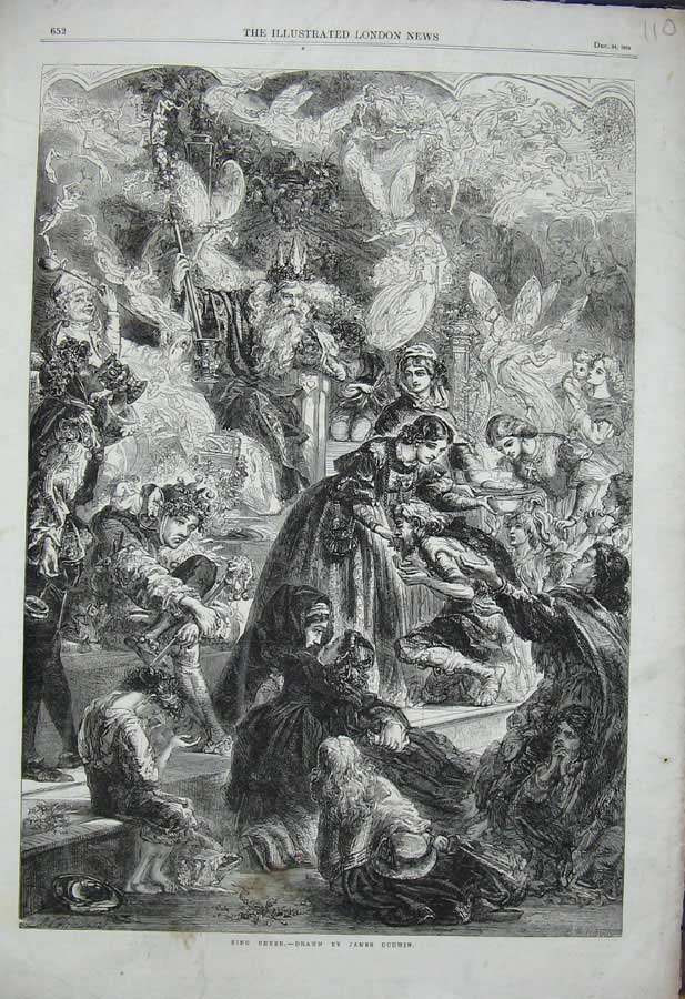 Old Antique Print 1864 King Cheer Angels Children Food James Goodwin Art 19th