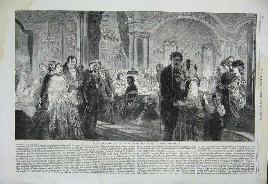Original Old Antique Print 1861 Rouge Et Noir Men Women Levin Royal Academy Art