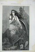 Original Old Antique Print 1861 Dar-Thula Henry Tidey Man Wsord Woman Dead Body