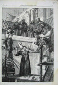 Original Old Antique Print Franciscan Sculptor Monks 1861 Statue Marks Fine Art