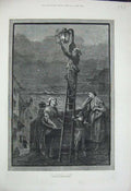 Old Antique Print Guiding Light 1882 Sea Torch Boats Davidson Knowles Art 19th