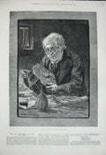 Original Old Antique Print 1882 Man Cleaning Clock New Year Davidson Knowles