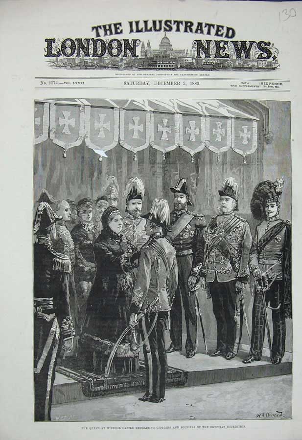 Original Old Antique Print 1882 Queen Windsor Castle Siers Egyptian War Uniform