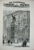 Original Old Antique Print 1880 Temple-Bar Memorial Building Architecture 19th