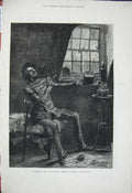 Original Old Antique Print 1880 Barnard Fine Art Man Uniform Top-Hat Cane House