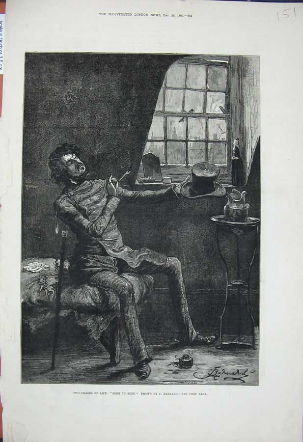 Original Old Antique Print 1880 Barnard Fine Art Man Uniform Top-Hat Cane House