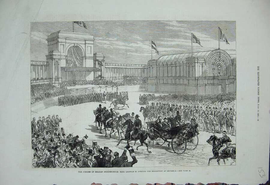 Original Old Antique Print 1880 Jubilee Belgian Independence King LeopBrussels