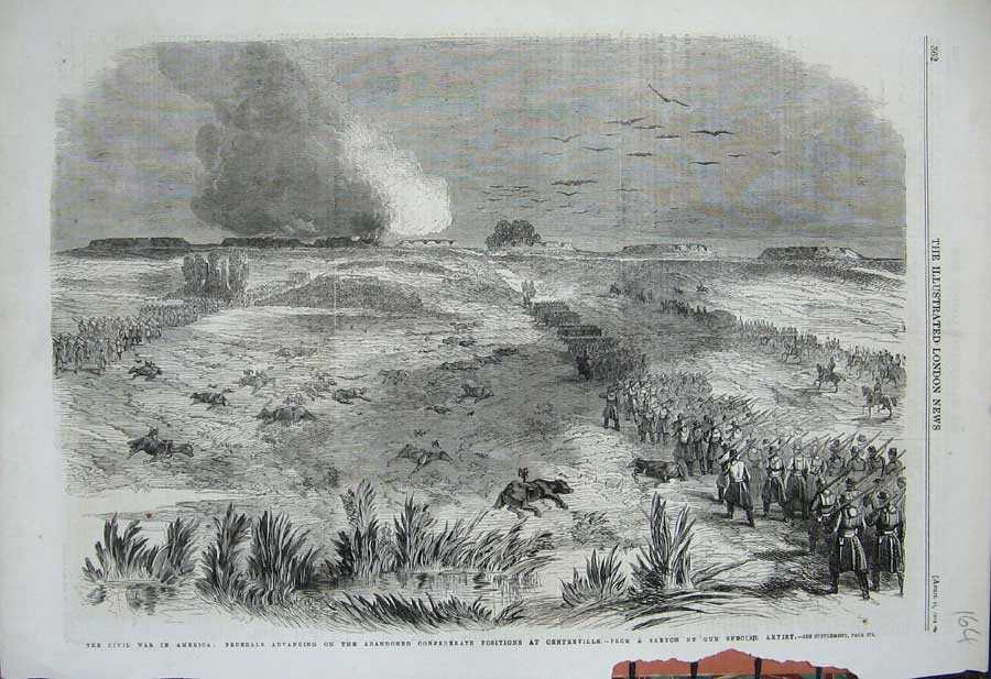 Original Old Antique Print Civil War America 1862 Siers Centreville Federals