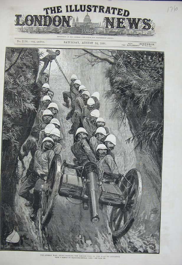 Original Old Antique Print 1880 Afghan War Guns Khojak Pass Candahar Siers Men
