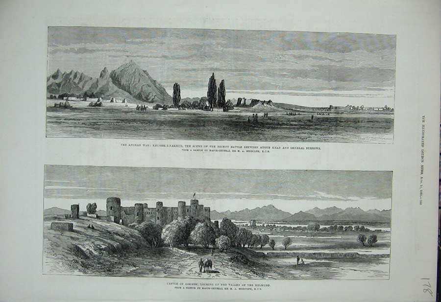 Old Antique Print 1880 Afghan War Khushk-I-Nakhud Castle Girishk Helmund 19th