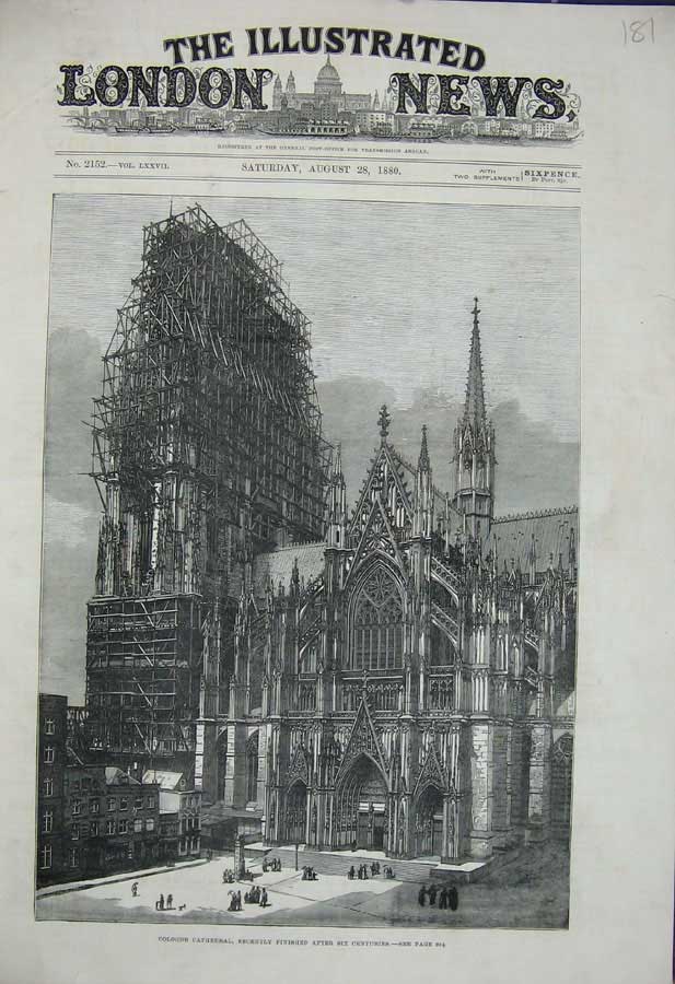 Original Old Antique Print 1880 Cologne Cathedral Church Architecture Fine Art