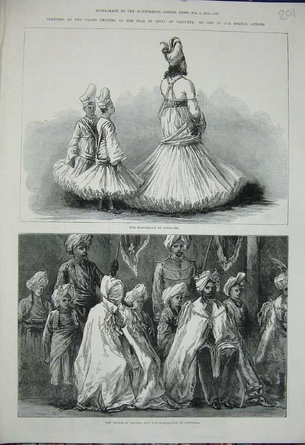 Original Old Antique Print 1876 Maharajah Jodhpore India Begum Bhopal Puttiala