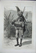 Original Old Antique Print 1876 Hindoo Mendicant Pilgrim Native Man Uniform Art