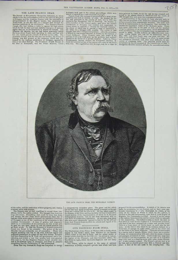 Original Old Antique Print 1876 Portrait Francis Deak Hungarian Patriot Man