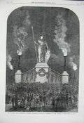 Original Old Antique Print 1869 Danish Royal Marriage Statue Denmark Rosenborg