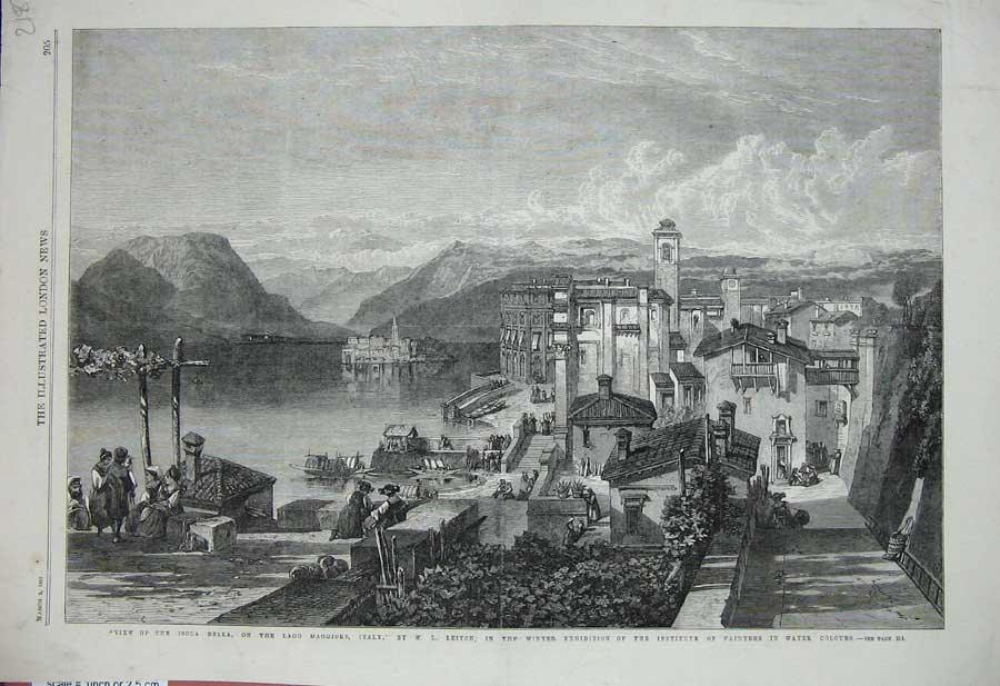 Old Antique Print 1867 Isola Bella Lago Maggiore Italy Mountains Leitch 19th