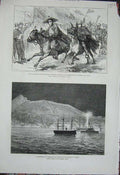 Old Antique Print Donkey Gibraltar Athletics Sport Prince Wales Ship 1876 19th