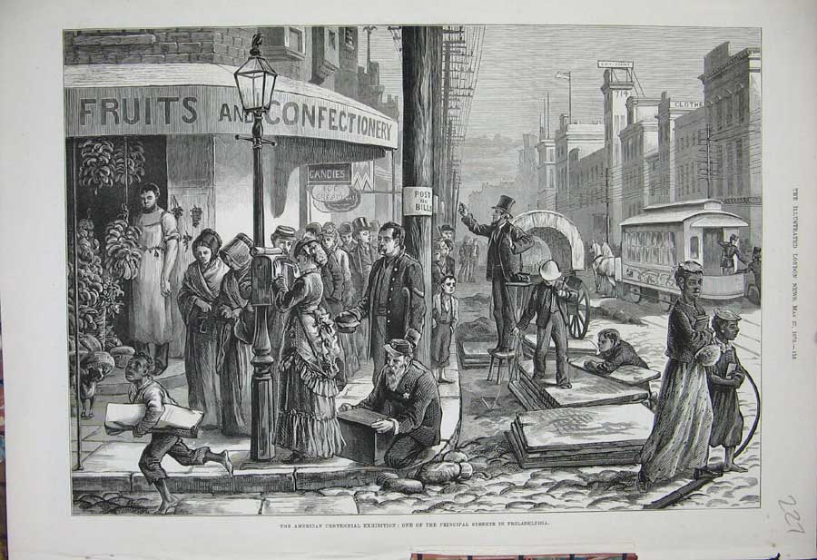 Old Antique Print 1876 America Centennial Exhibition Philadelphia Shops 19th