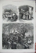 Original Old Antique Print 1876 Village Wedding Bavarian Highlands Dowry Waggon