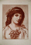 Original Old Antique Print 1885 Sepia Portrait Beautiful Lady Woman Victorian