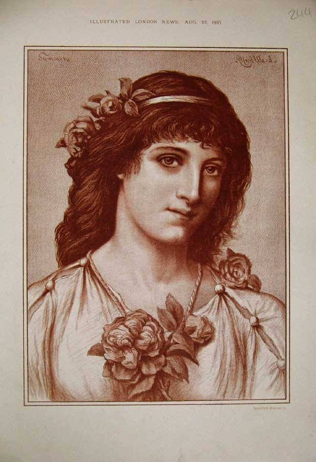 Original Old Antique Print 1885 Sepia Portrait Beautiful Lady Woman Victorian