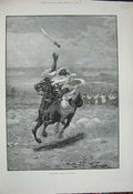 Original Old Antique Print Exultation 1883 Man War Horse Waepon Sword Berkley