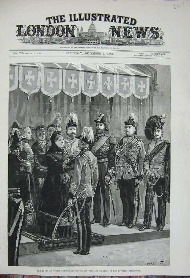 Original Old Antique Print 1882 Queen Windsor Castle Siers Egyptian Expedition