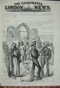 Original Old Antique Print 1884 Causeway Gate Souakim Red Sea Navy Seirs 19th