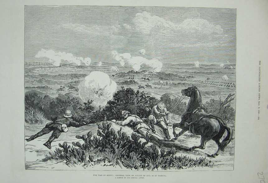 Original Old Antique Print 1882 War Egypt Battle Mahuta Siers Horses Army 19th