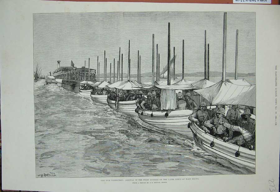 Old Antique Print 1884 River Nile Expedition Camel Corps Wady Halfa War 19th