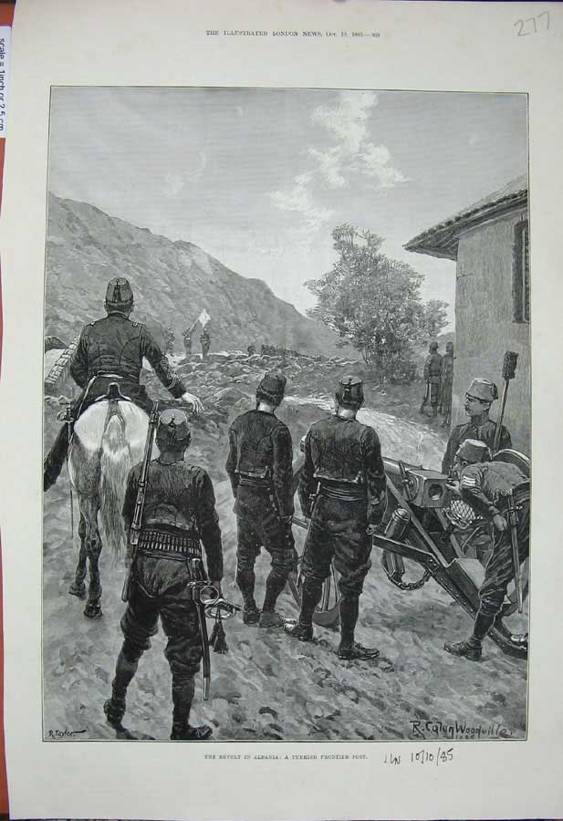 Original Old Antique Print 1885 Albania Turkish Frontier War Siers Army Horses