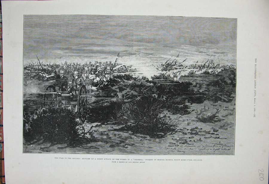 Original Old Antique Print 1884 War Soudan Sereeba Siers Battle Mimosa Souakim