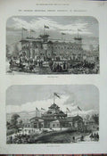 Old Antique Print 1876 American Centennial Exhibition Philadelphia Hall 19th