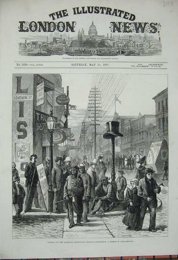 Old Antique Print 1876 Street Philadelphia American Centennial Festival 19th