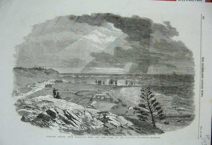 Old Antique Print 1856 Norfolk Island Flagstaff-Hill Pitcairn Islanders 19th