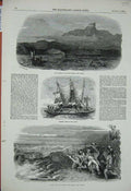 Old Antique Print 1848 Cape Possession Mount Victoria Guinea Canoe Native 19th