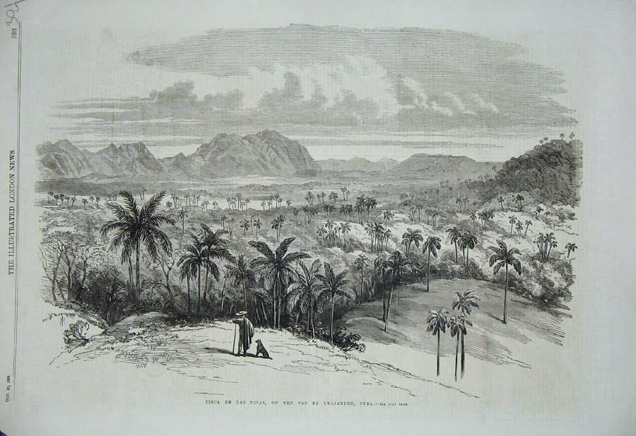 Old Antique Print 1869 Circa De Las Posas Pan Guajaybon Cuba Town Hills 19th