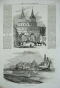 Original Old Antique Print 1856 Kremilin Moscow Gate Resurrection Virgin Mother