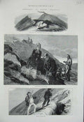 Original Old Antique Print 1872 Mount Vesuvius Mountain Volcano Crater Lava Art