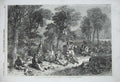 Old Antique Print 1856 Picnic Baltic Men Uniform Country Trees Carmichael 19th